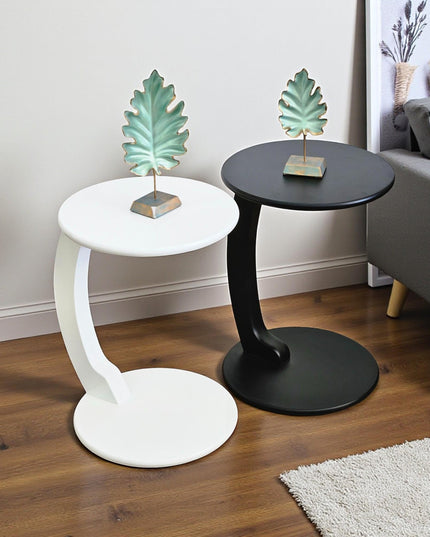 C Shaped Coffee Table: Modern Round Accent Table with Wheels