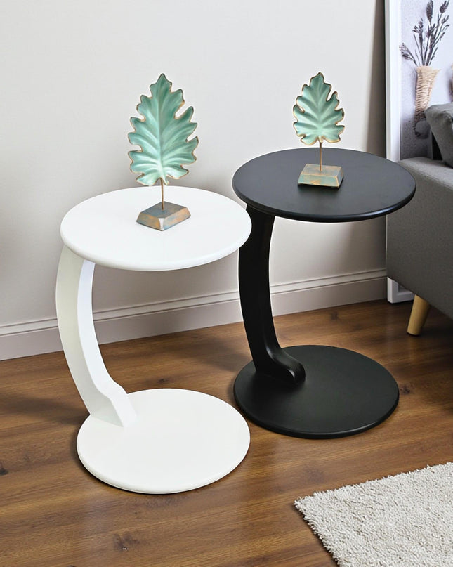 C Shaped Coffee Table: Modern Round Accent Table with Wheels