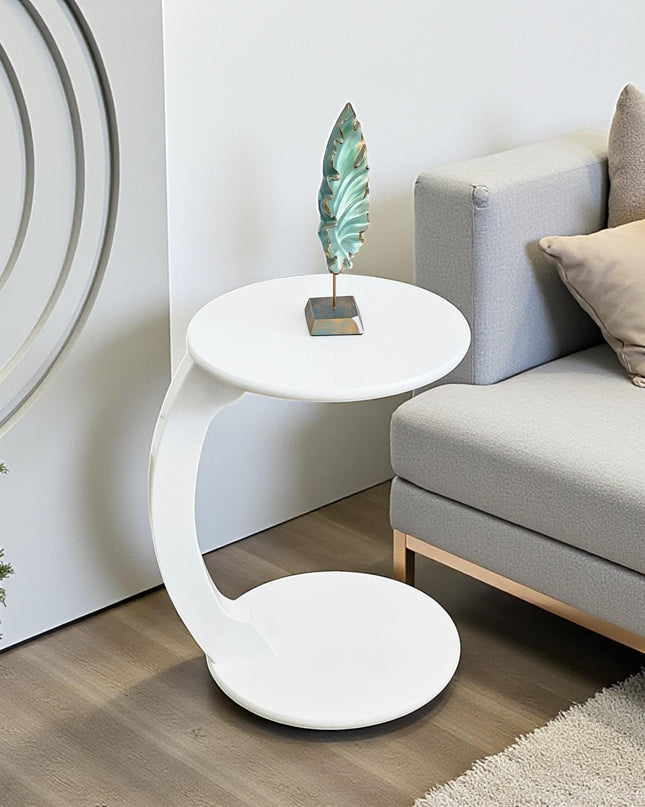 C Shaped Coffee Table: Modern Round Accent Table with Wheels