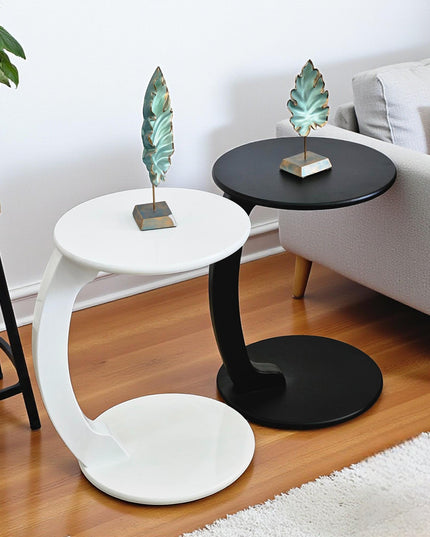 C Shaped Coffee Table: Modern Round Accent Table with Wheels