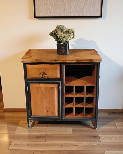 Walnut Wood Wine Rack Kitchen Cabinet Shelf | Mini Wine Bar & Liquor Storage Sideboard Organizer