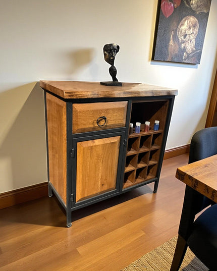 Walnut Wood Wine Rack Kitchen Cabinet Shelf | Mini Wine Bar & Liquor Storage Sideboard Organizer