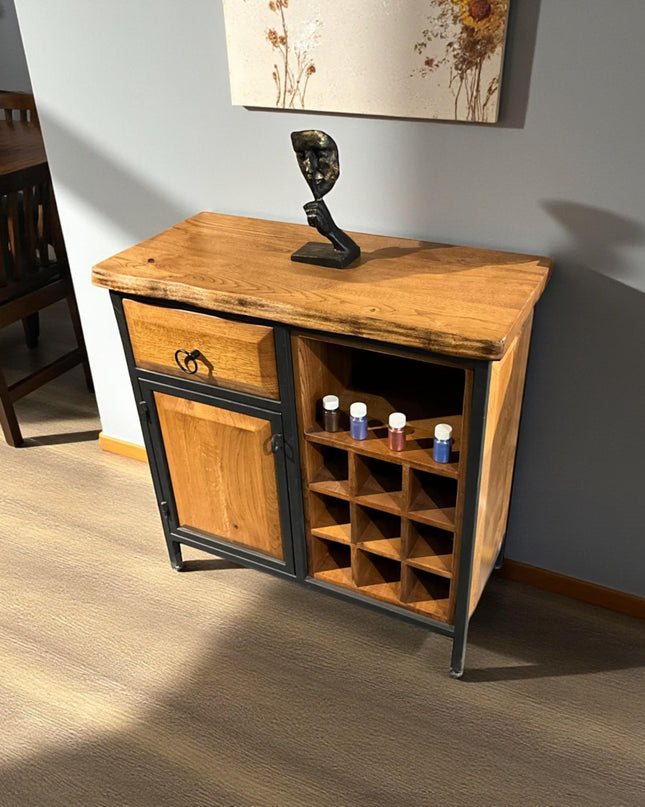Walnut Wood Wine Rack Kitchen Cabinet Shelf | Mini Wine Bar & Liquor Storage Sideboard Organizer