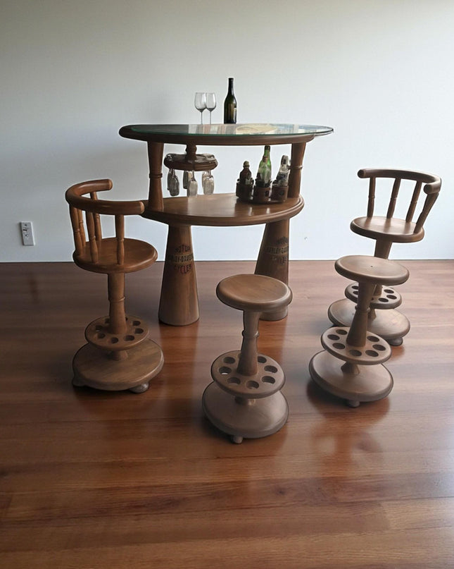 Handmade Solid Wood Wine Console Bar Set: Rustic Home Bar Furniture