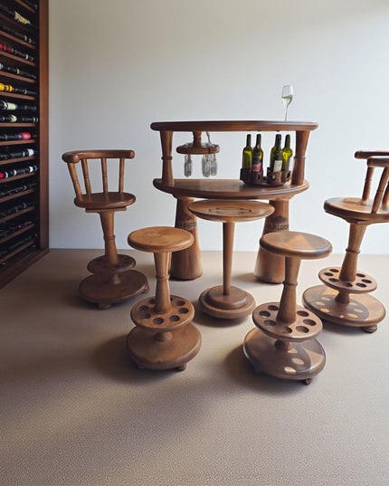 Handmade Solid Wood Wine Console Bar Set: Rustic Home Bar Furniture