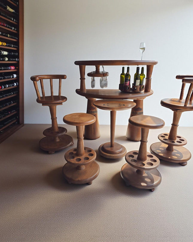 Handmade Solid Wood Wine Console Bar Set: Rustic Home Bar Furniture