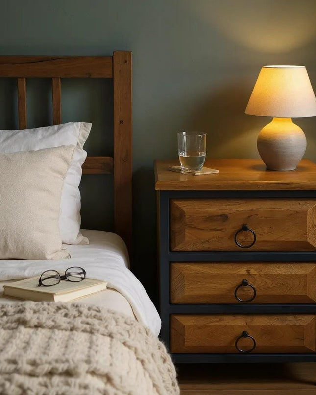 Solid Walnut Wood Nightstand with Drawers – Natural Wooden Nightstand, Unique Rustic Bedroom Furniture