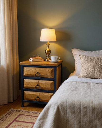 Solid Walnut Wood Nightstand with Drawers – Natural Wooden Nightstand, Unique Rustic Bedroom Furniture