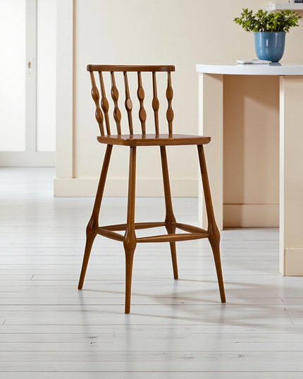 Wooden Bar Chair Handmade Solid 4 Legged High Tree Bar Stool Rustic Kitchen Seating