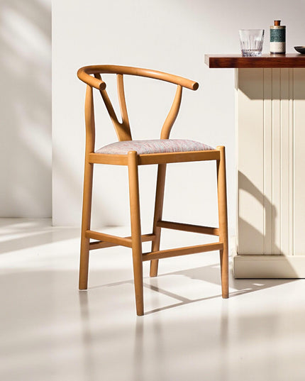 Wooden Bar Chair Handmade Solid 4-Legged High Bar Stool Tree Style Rustic Kitchen Seating