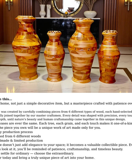 Luxury Handmade Wooden Vase – 6 Types of Wood, 90 Days Craftsmanship