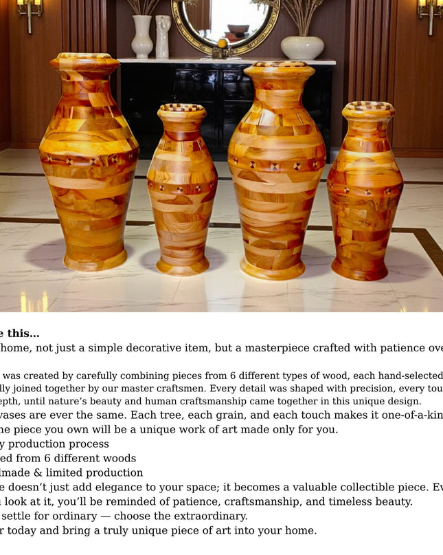 Luxury Handmade Wooden Vase – 6 Types of Wood, 90 Days Craftsmanship