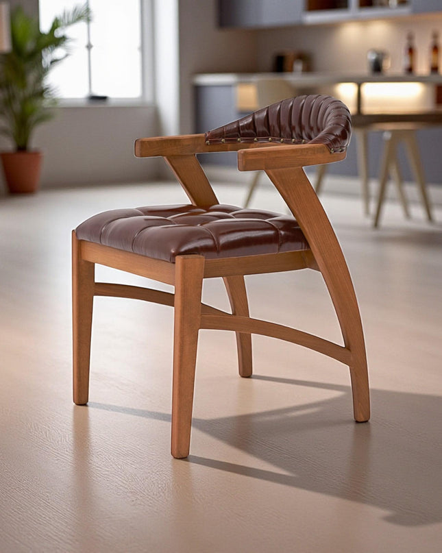 Handcrafted Wooden Dining Chair with Arms: Modern Solid Wood Kitchen & Living Room Seating