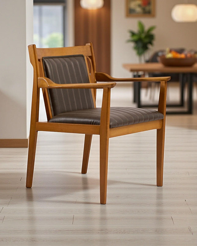 Handcrafted Solid Wood Dining Chair with Wooden Arms - Sustainable Seating