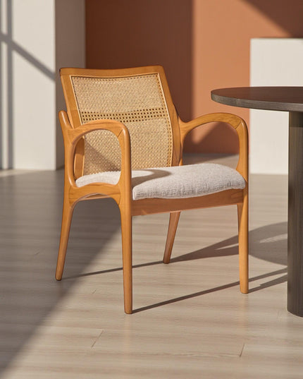 Handcrafted Walnut Dining Chair with Armrests: Modern Solid Wood Seating