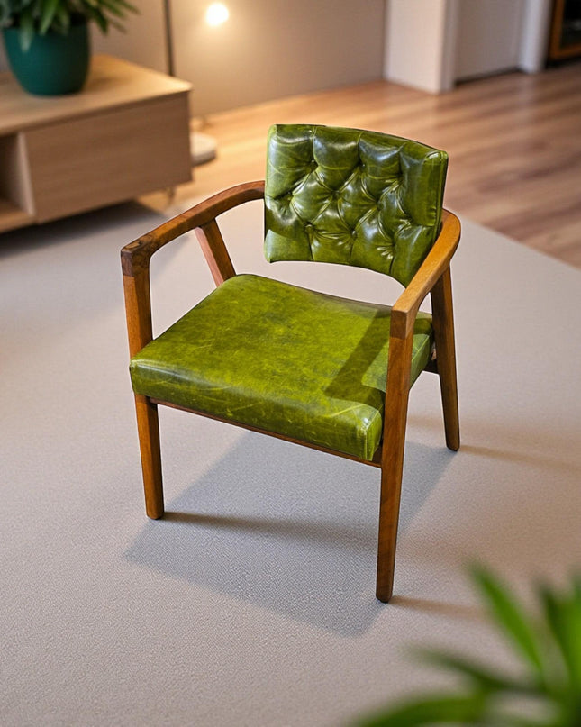 Handcrafted Solid Wood Dining Chair with Wooden Arms