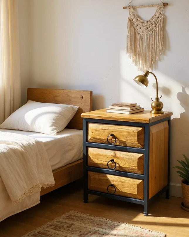 Solid Walnut Wood Nightstand with Drawers – Natural Wooden Nightstand, Unique Rustic Bedroom Furniture