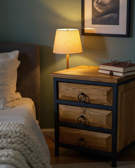 Solid Walnut Wood Nightstand with Drawers – Natural Wooden Nightstand, Unique Rustic Bedroom Furniture